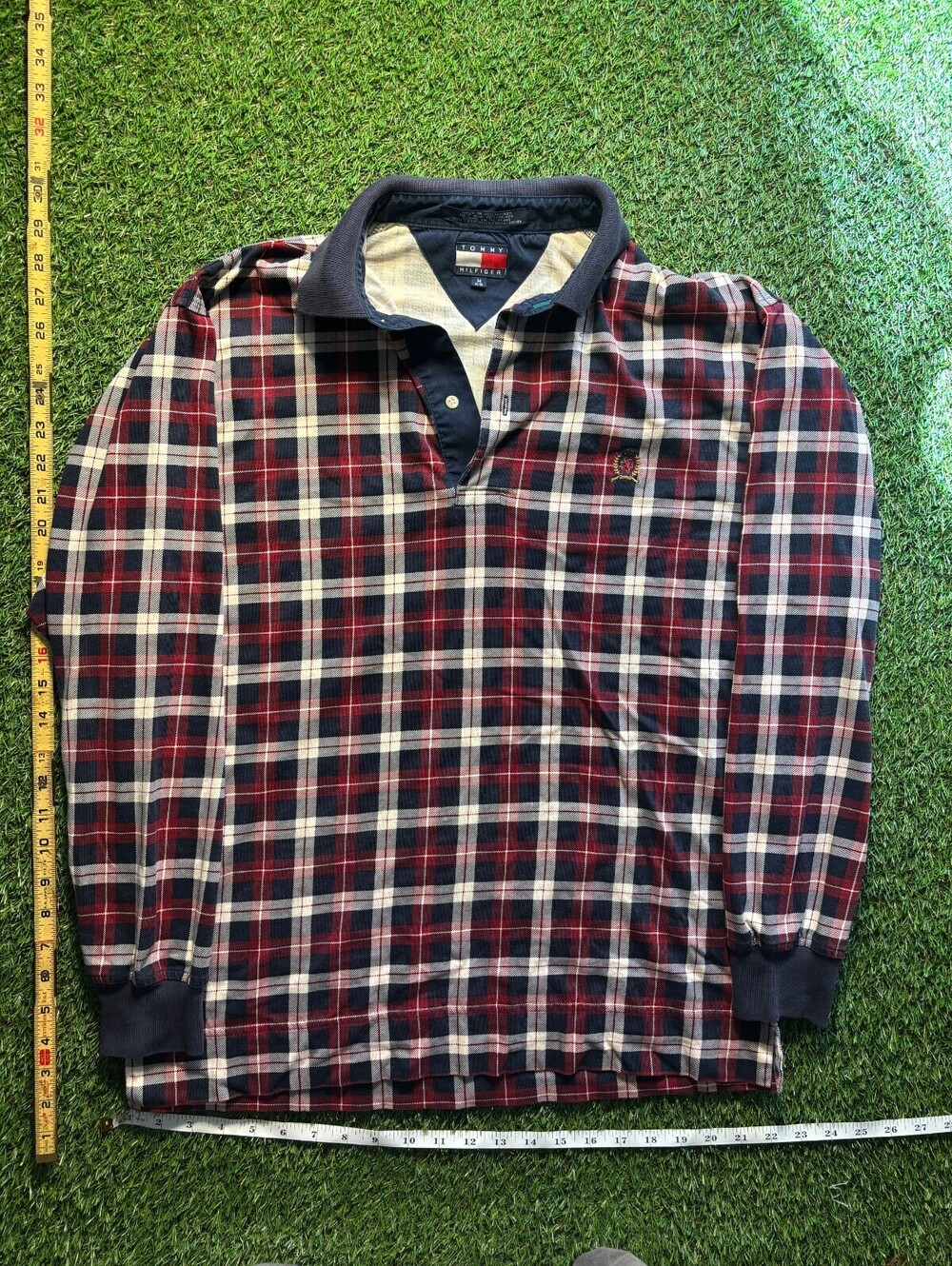 2000s Tommy Hilfiger plaid long sleeve polo